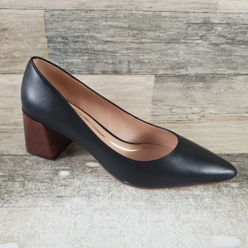 Cole Haan Cassandra Womens Pumps Sz 8 B Black Leather Block Heel Pointed Toe
